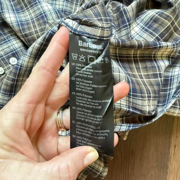 Barbour Plaid Button-Down Shirt Blue Brown Tan Regular Fit Size XL - Picture 4 of 5